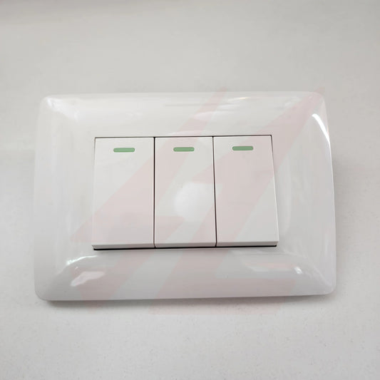 White 3 lever 1 way wall switch with modern rectangular design.
Smart Life Lighting & Electrical