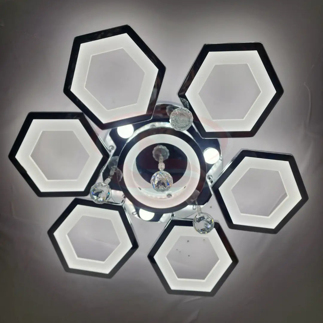 73W LED ceiling light with six hexagon rings and crystal pendant accents, providing stylish, energy-efficient lighting.
Smart Life Lighting & Electrical