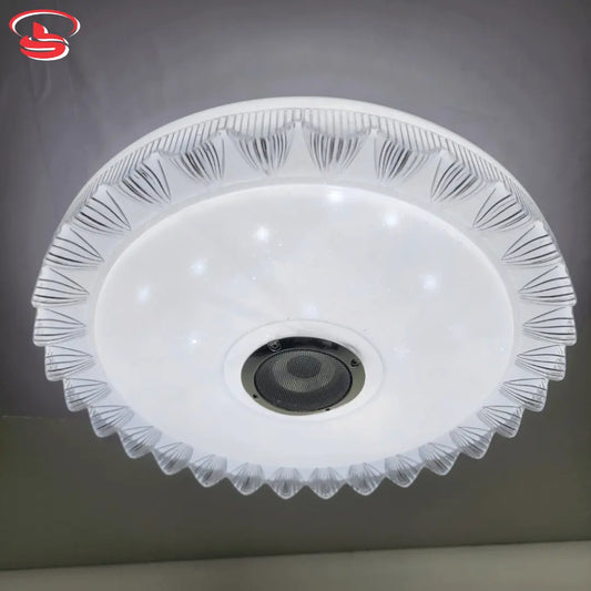 Stylish CE-009 ceiling light featuring crystal-patterned design, built-in Bluetooth speaker, and 3-colour changing LED illumination.
Smart Life Lighting & Electrical