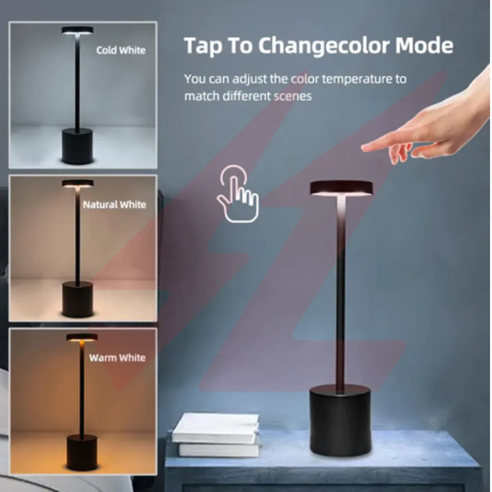 Black portable rechargeable cordless LED table lamp with touch control and adjustable light head.
Smart Life Lighting & Electrical