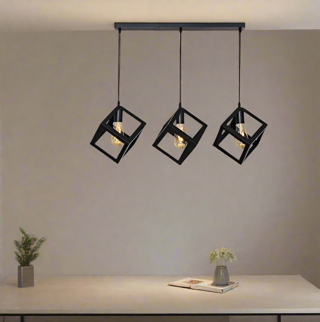 Metal matte black cubes pendant light - Row of 03. - Mr.Smart SA's Best Online Shopping Store