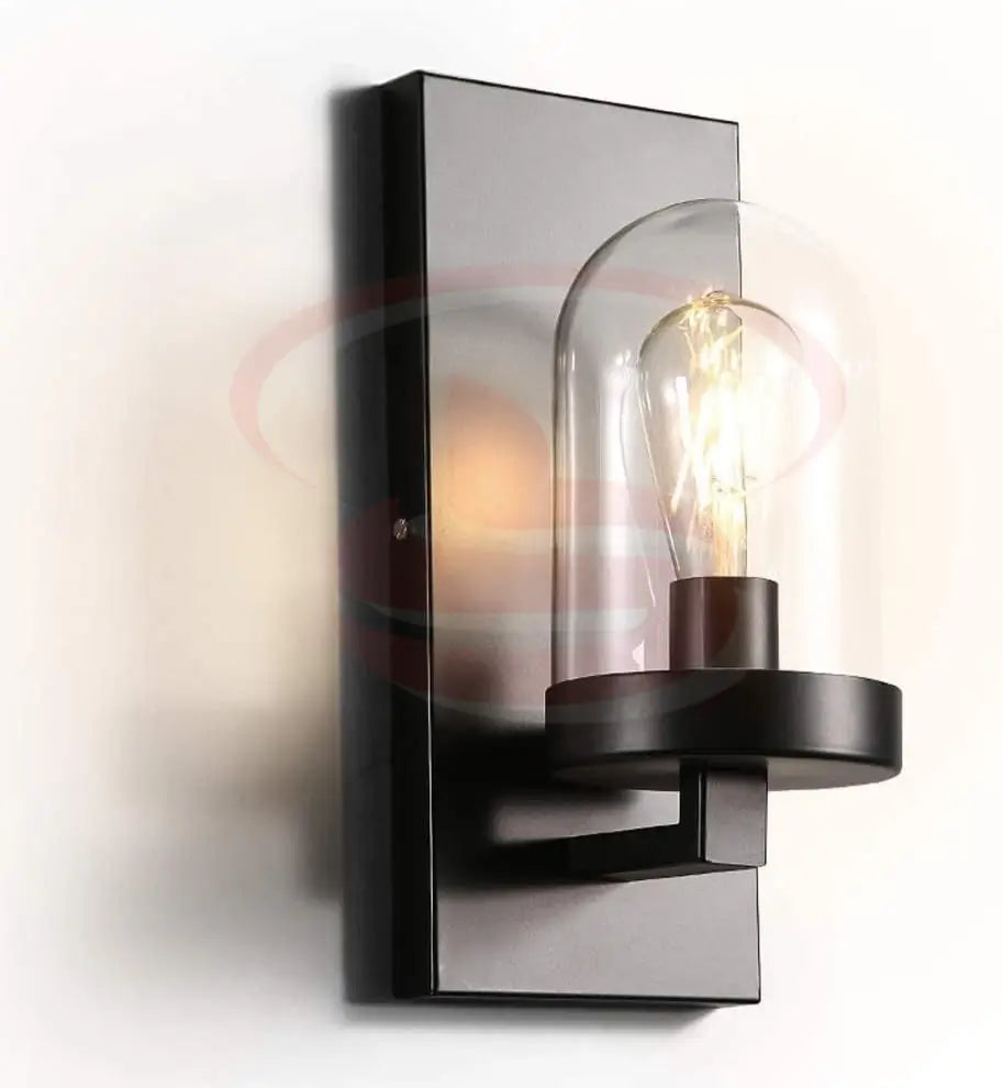 Vintage industrial wall lamp with matte black metal base and clear glass dome featuring an exposed filament bulb.
Smart Life Lighting & Electrical