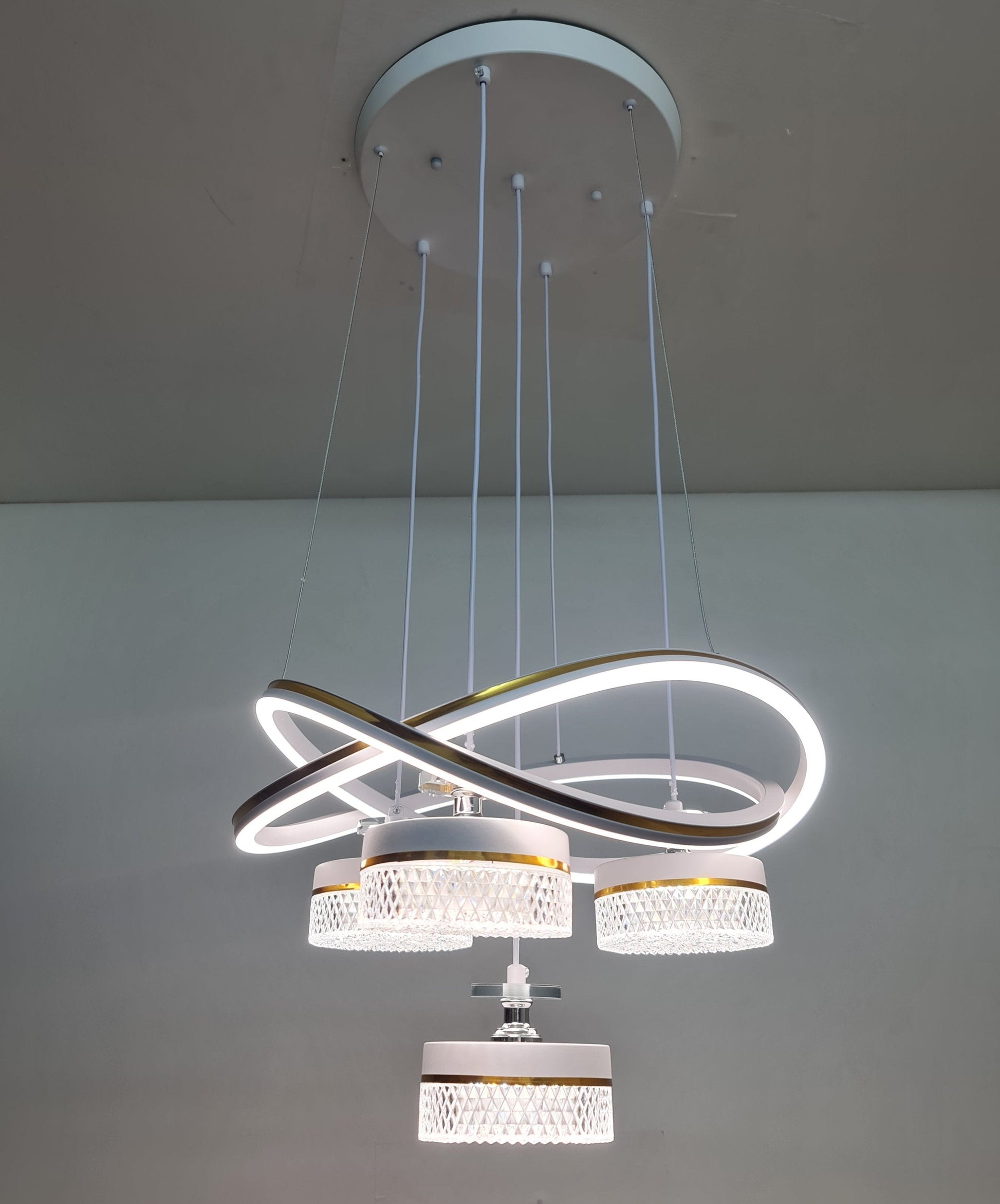 LED Double Ring Quad Crystal Metallic Dining Chandelier Pendant light 2022-3+1. - Mr.Smart SA's Best Online Shopping Store
