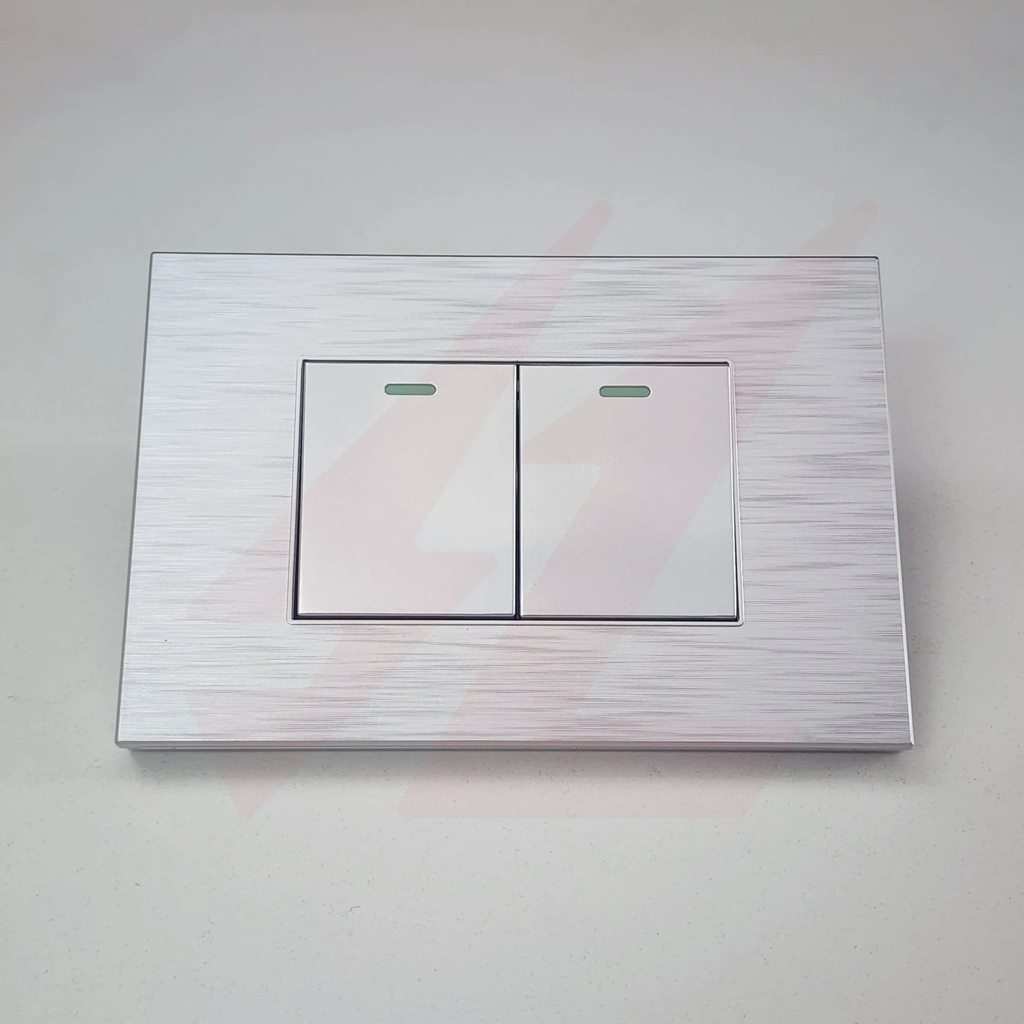 Silver 2 lever 1 way wall switch with modern rectangular design.
Smart Life Lighting & Electrical		