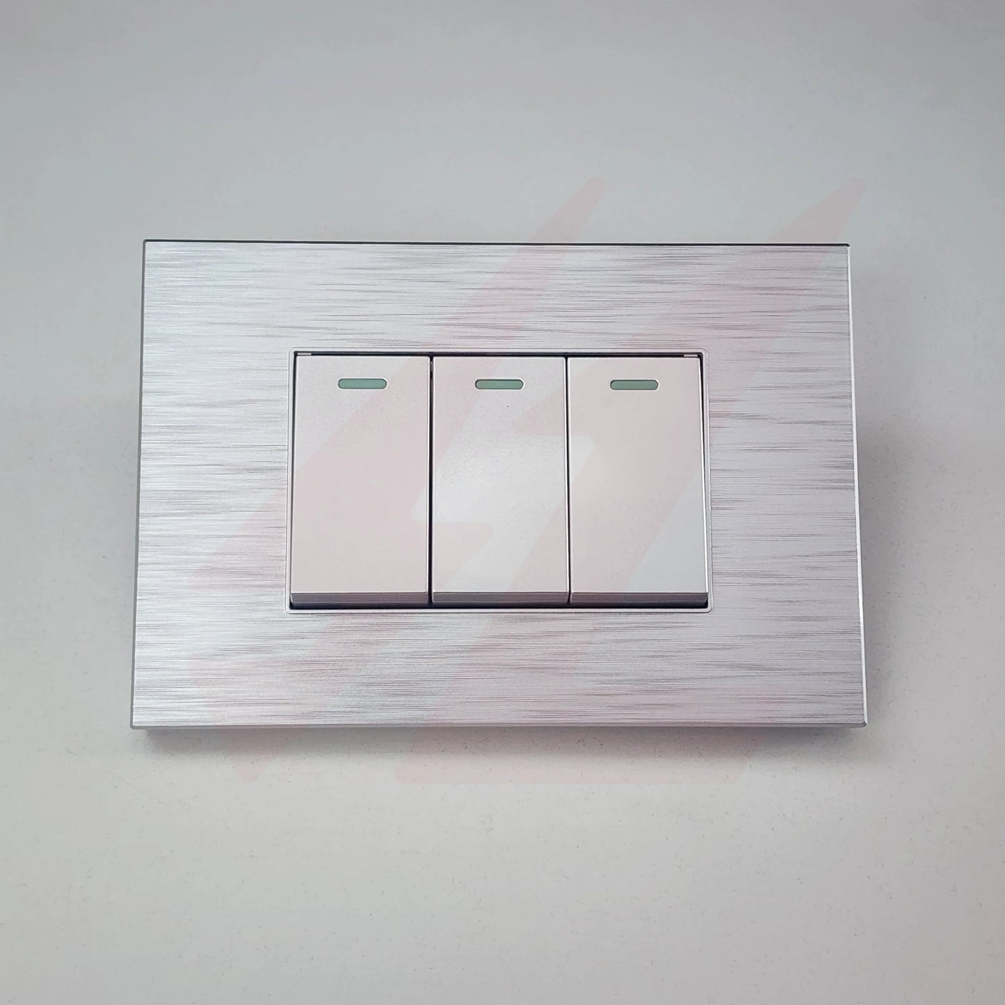 Silver 3 lever 1 way wall switch with modern rectangular design.
Smart Life Lighting & Electrical		