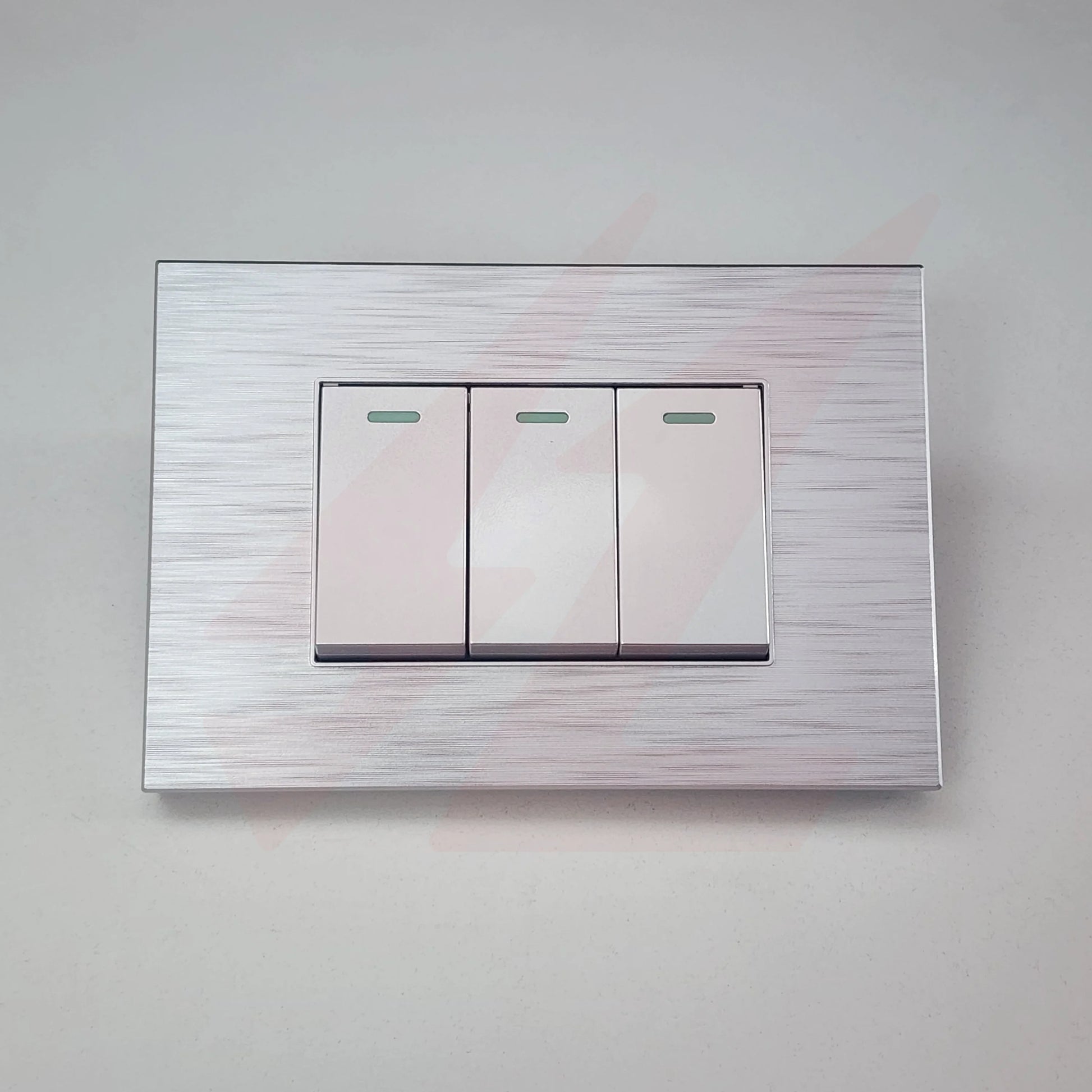 Silver 3 lever 1 way wall switch with modern rectangular design.
Smart Life Lighting & Electrical		