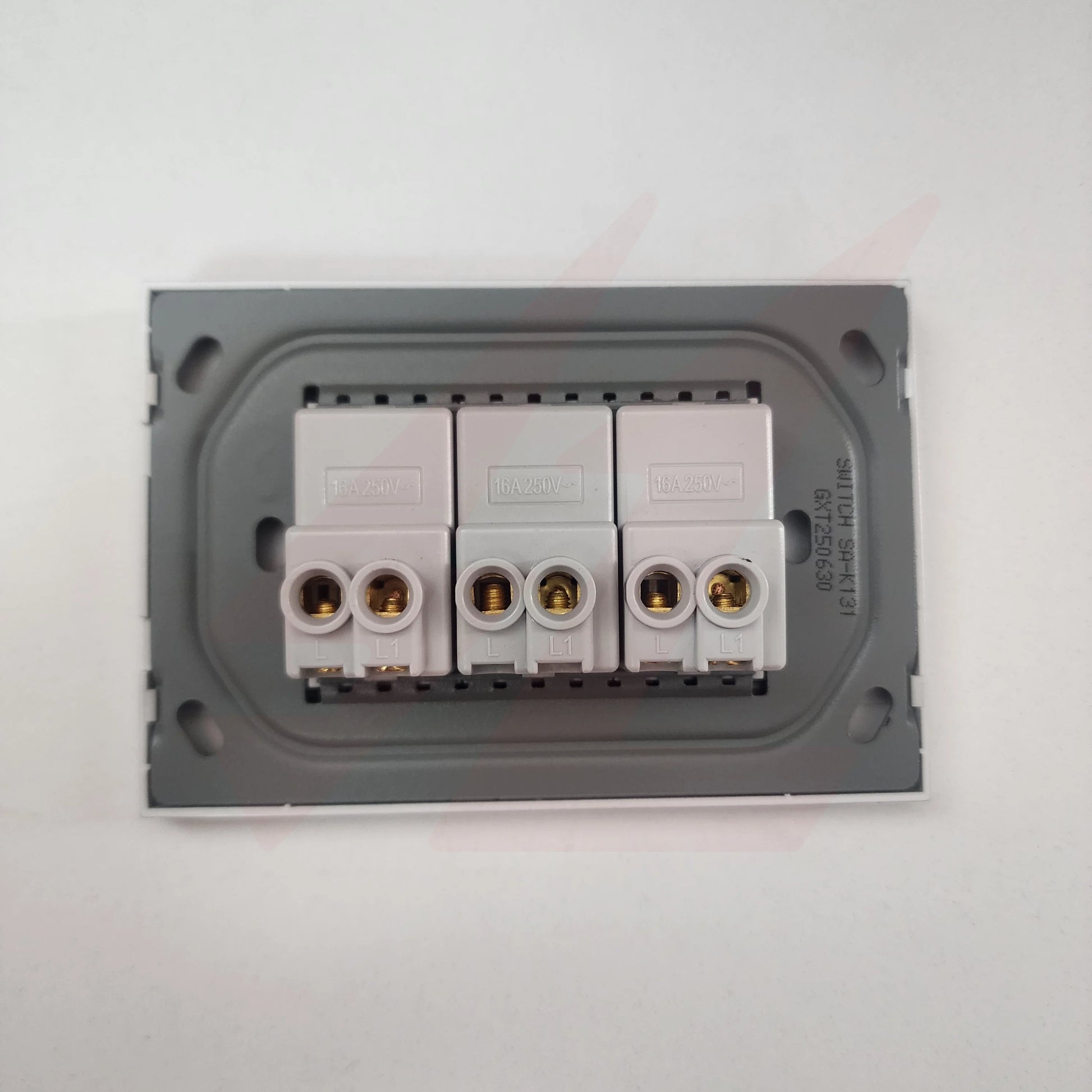 Silver 3 lever 1 way wall switch with modern rectangular design.
Smart Life Lighting & Electrical		
