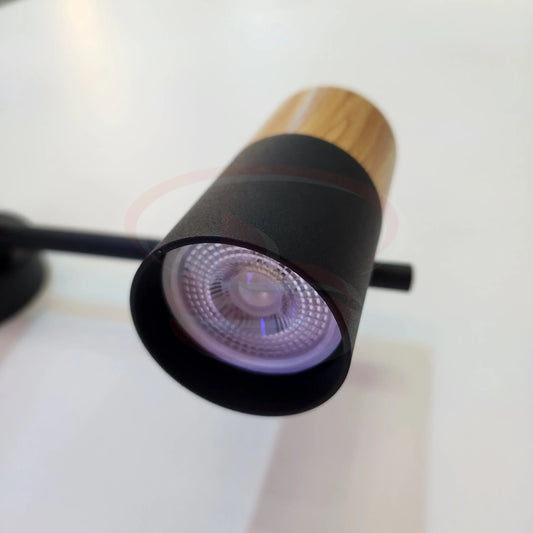 A modern indoor wall spotlight featuring a black rod base and wooden cylinder heads, 3 in One GU10 Globe for home and commercial interiors.
Smart Life Lighting & Electrical