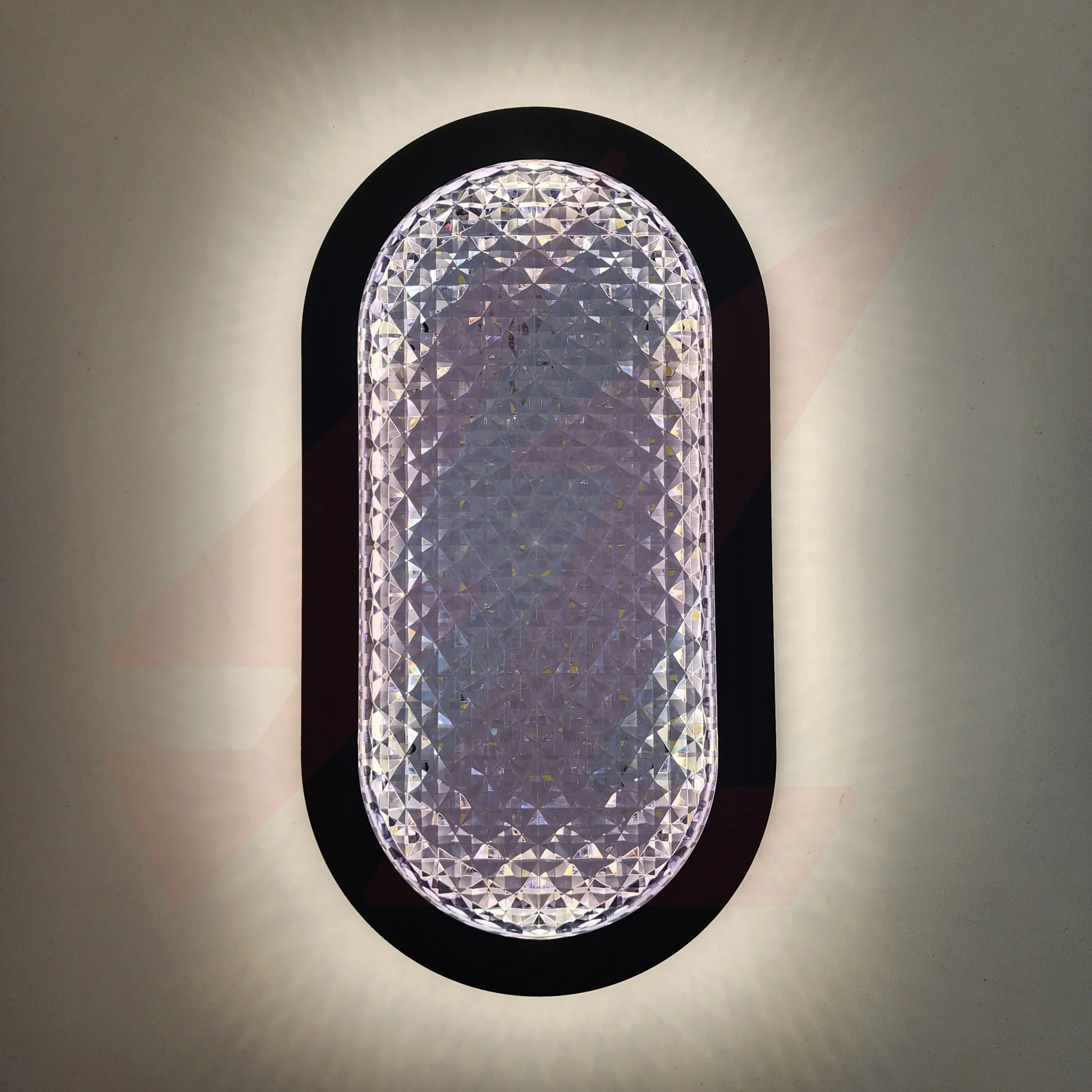 20W LED Crystal Decorative Wall Lamp with Black Aluminum Frame, Crystal Acrylic Diffuser, 3 Color CCT (3000K/4000K/6500K), 1600 Lumens, IP54 Waterproof for Indoor & Outdoor Use