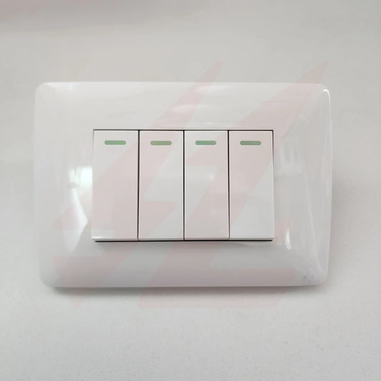 White 4 lever 1 way wall switch with modern rectangular design.
Smart Life Lighting & Electrical		