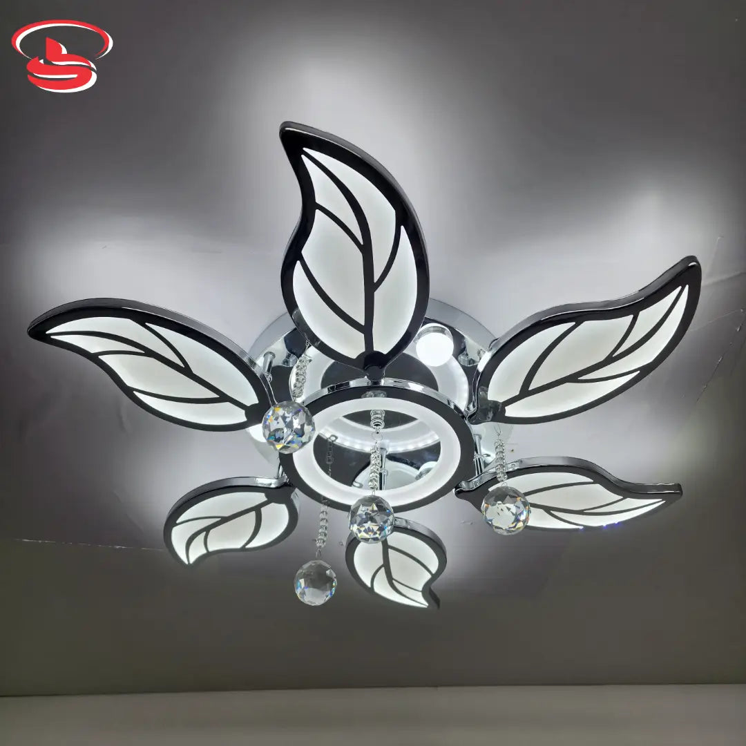 Modern 73w LED ceiling light featuring five leaf-shaped LED panels with crystal accents, combining pendant charm with energy-efficient design.
Smart Life Lighting & Electrical