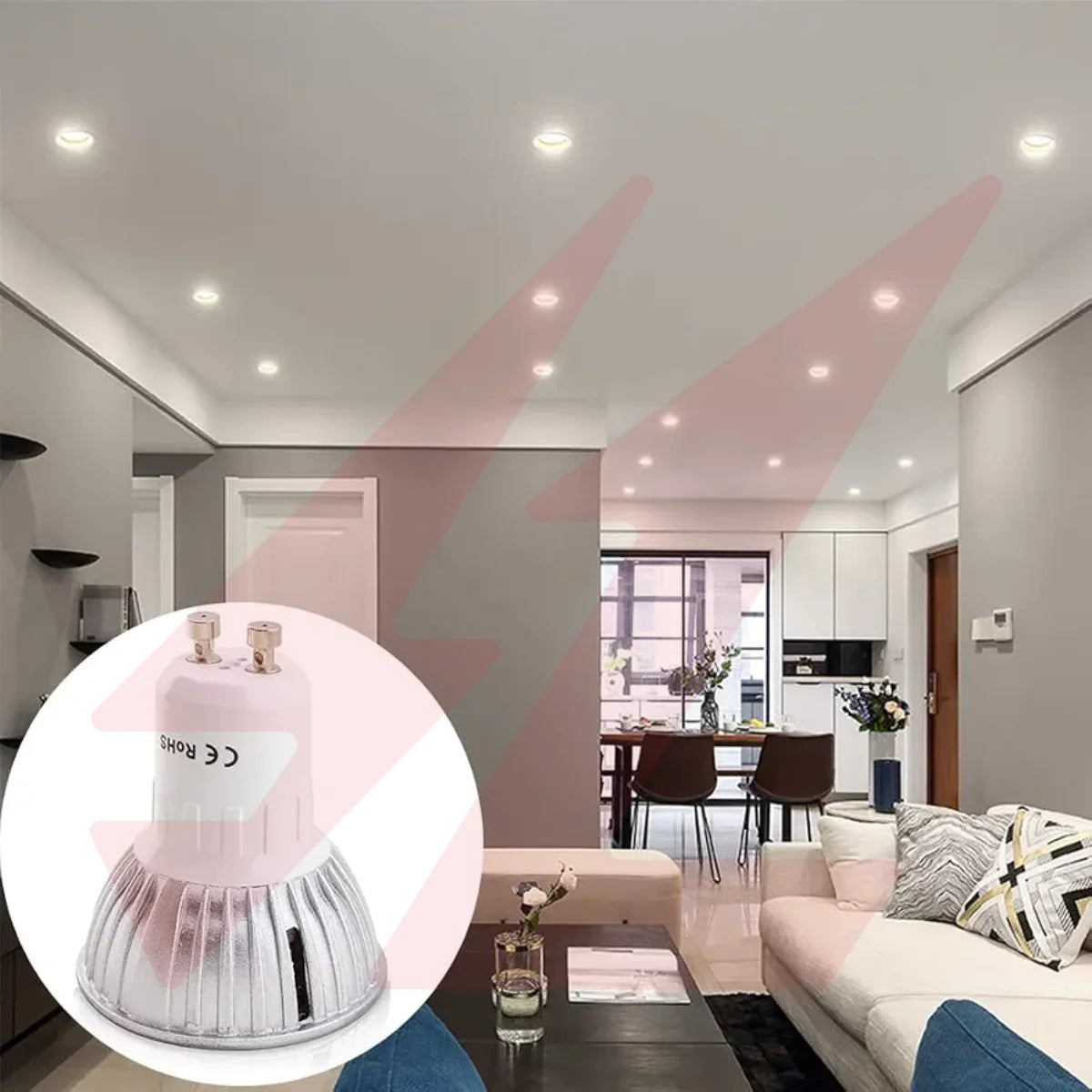 7W GU10 cool white LED downlight bulb with two-pin twist-lock base.
Smart Life Lighting & Electrical		