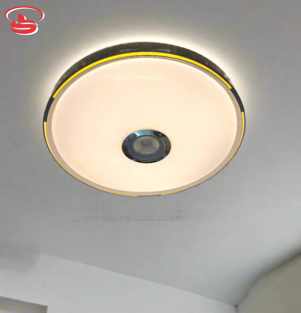 Round LED ceiling light with built-in Bluetooth speaker, warm yellow accent edge, and tri-colour lighting – ideal for smart living spaces.
Smart Life Lighting & Electrical