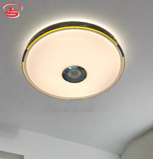 Round LED ceiling light with built-in Bluetooth speaker, warm yellow accent edge, and tri-colour lighting – ideal for smart living spaces.
Smart Life Lighting & Electrical