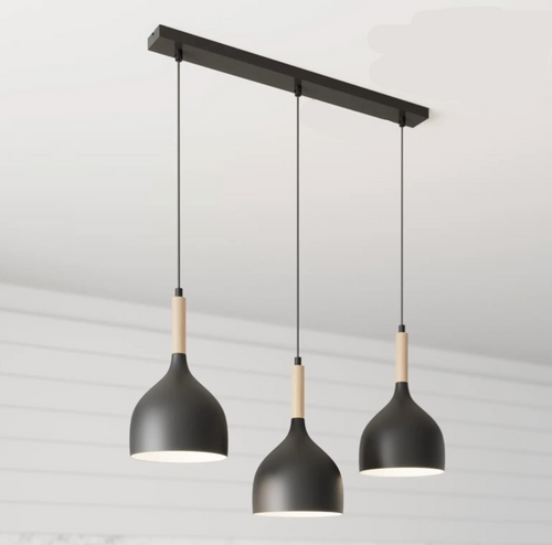 Bowl Style Pendant Light - Row Of 3 - Black