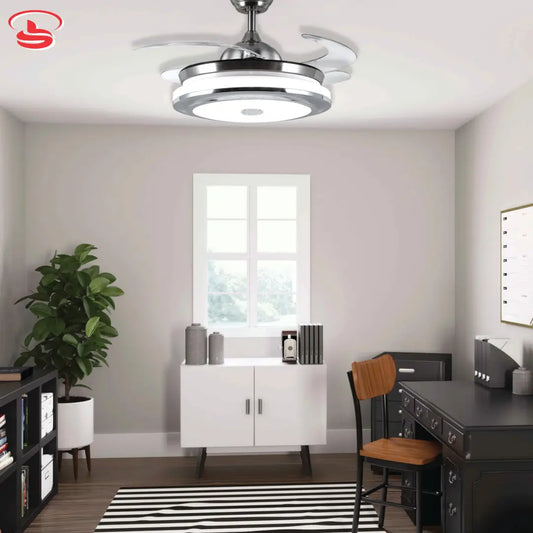 Modern chrome ceiling fan light with Bluetooth speaker, 3-colour LED modes, and retractable clear blades for a sleek, space-saving design.
Smart Life Lighting & Electrical