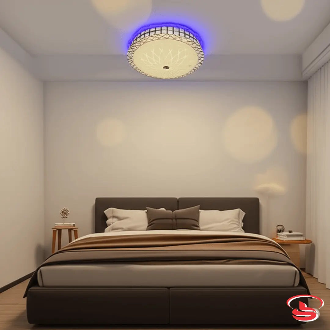 Modern CE-011 LED ceiling light with crystal-cut border, 3-colour changing illumination, and a soothing blue night glow for elegant home lighting.
Smart Life Lighting & Electrical