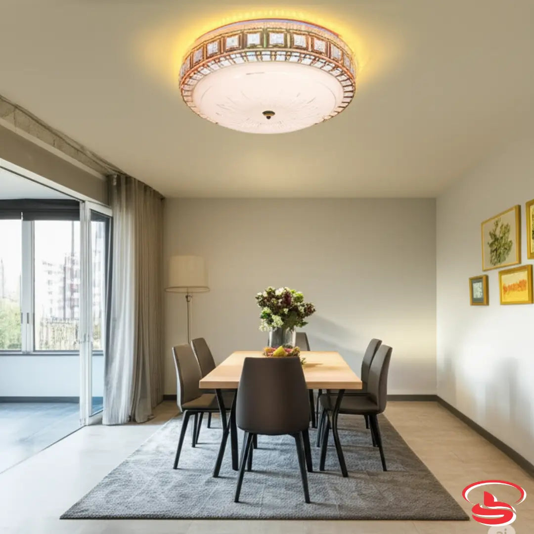 Modern CE-006 LED ceiling light with a crystal-cut border, 3-colour changing illumination, and a soft warm ambient glow for elegant home lighting.
Smart Life Lighting & Electrical