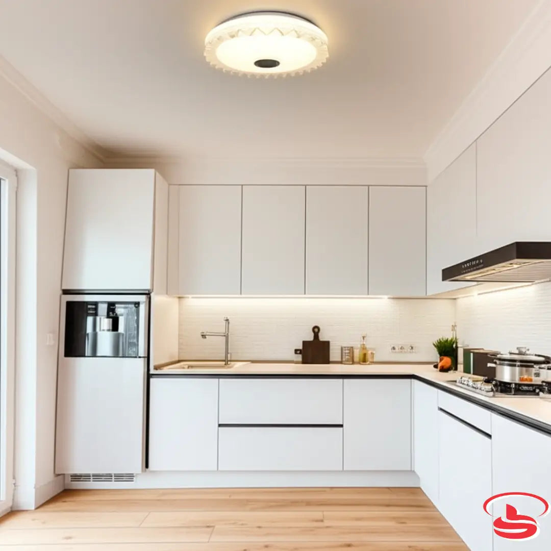 Stylish CE-009 ceiling light featuring crystal-patterned design, built-in Bluetooth speaker, and 3-colour changing LED illumination.
Smart Life Lighting & Electrical