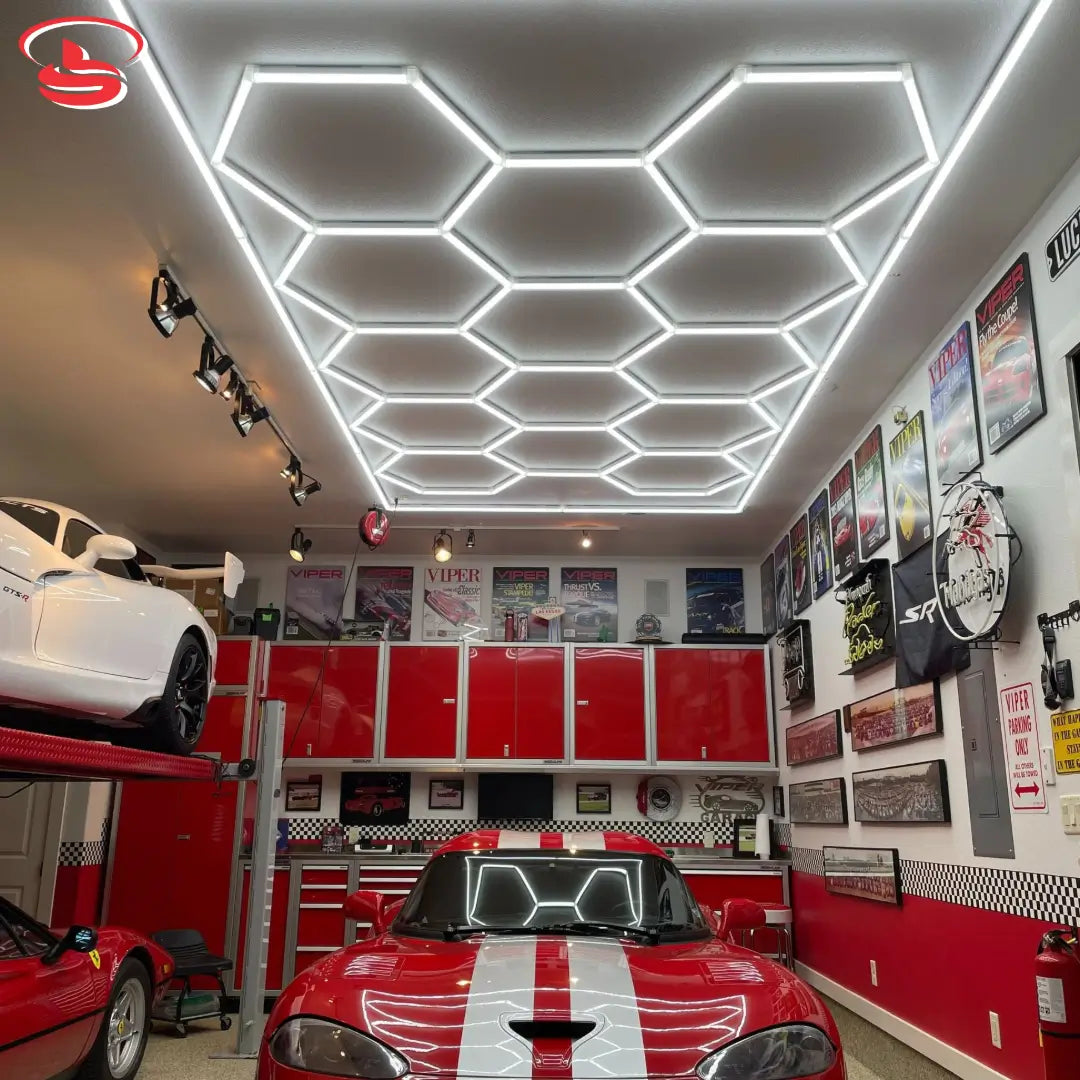 Large honeycomb hexagonal LED grid ceiling light in cool white for garages, showrooms, and studios. Perfect for modern, professional spaces.
Smart Life Lighting & Electrical