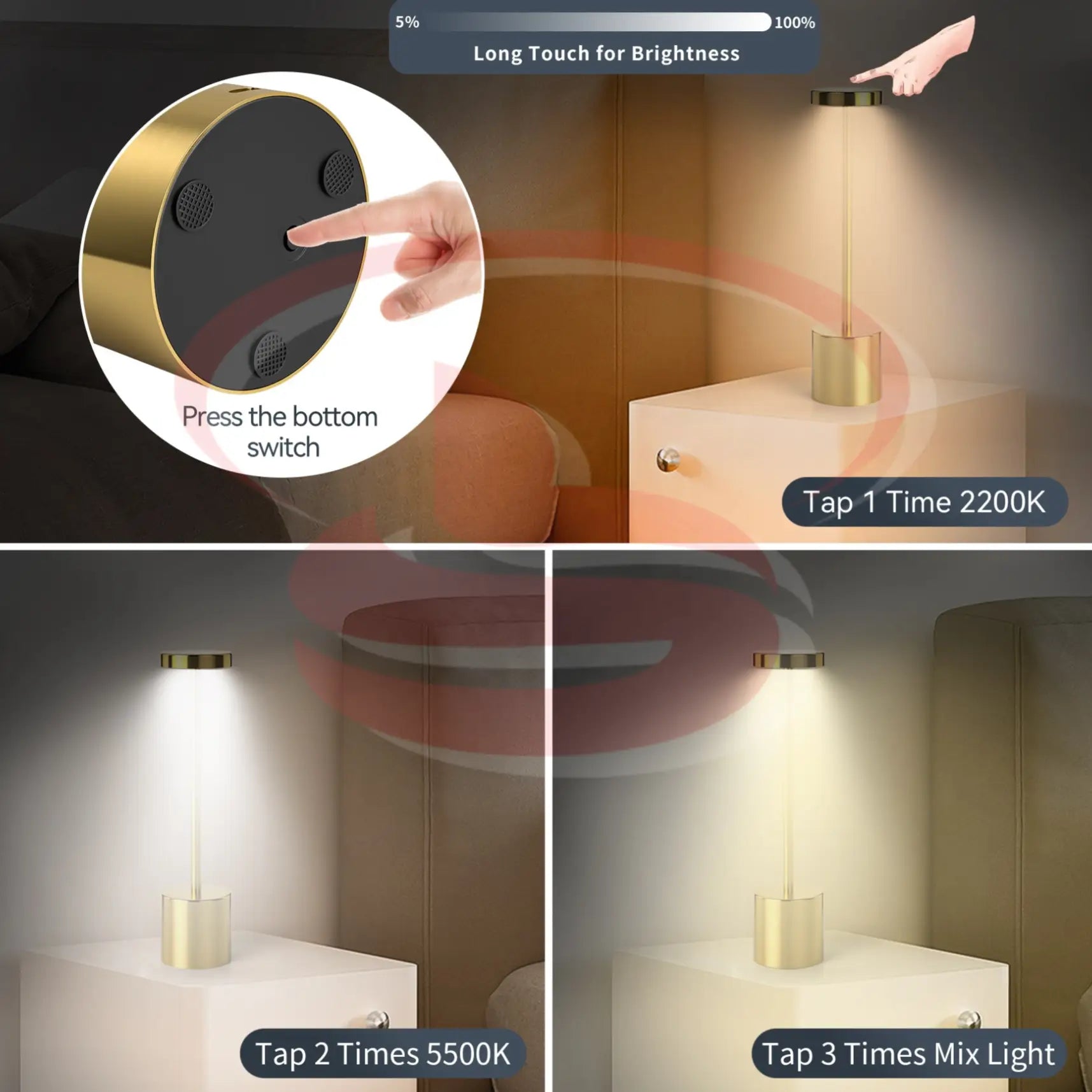 Long Tail Modern Gold Touch Table Lamp – 3 Color Dimmable Rechargeable LED Light
Smart Life Lighting & Electrical