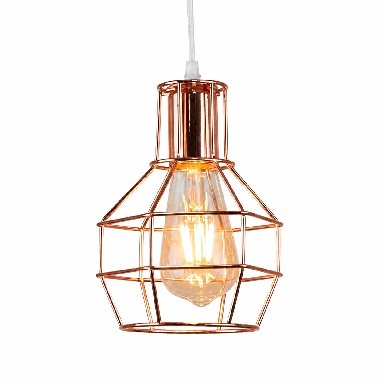 Metal Bowl Cage Rose Gold Color Pendant Light