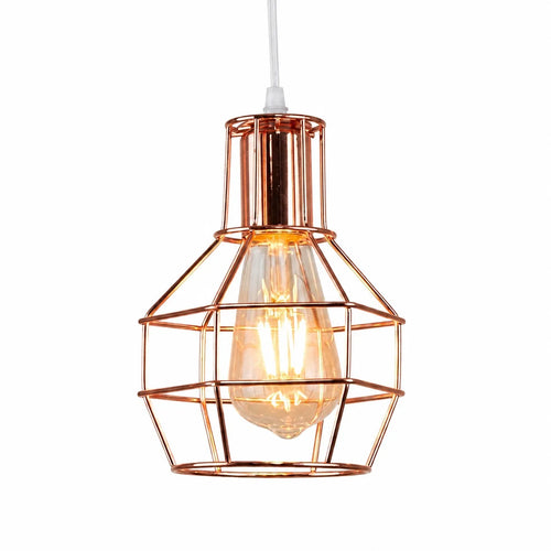 Metal Bowl Cage Rose Gold Color Pendant Light