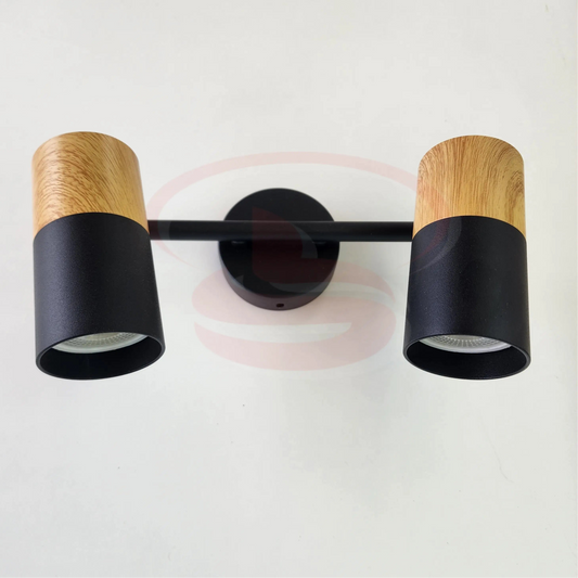 A modern indoor wall spotlight featuring a black rod base and wooden cylinder heads, 2 in One GU10 Globe for home and commercial interiors.
Smart Life Lighting & Electrical