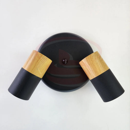 A modern indoor wall spotlight featuring a black round base and wooden cylinder heads, 2 in One GU10 Globe for home and commercial interiors.
Smart Life Lighting & Electrical