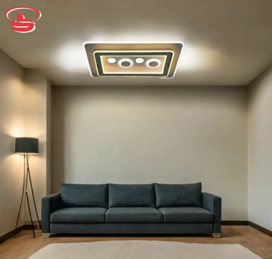A stylish and contemporary rectangular ceiling LED light featuring three inner circular LED spots, surrounded by dual-layer rectangular glowing frames, perfect for modern interiors.
Smart Life Lighting & Electrical
