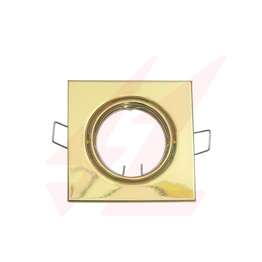 Square Shining Gold Adjustable GU10 MR16 recessed downlight fitting with IP20 rating for indoor ceiling lighting.
Smart Life Lighting & Electrical		