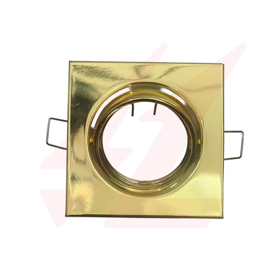 Square Shining Gold Adjustable GU10 MR16 recessed downlight fitting with IP20 rating for indoor ceiling lighting.
Smart Life Lighting & Electrical		