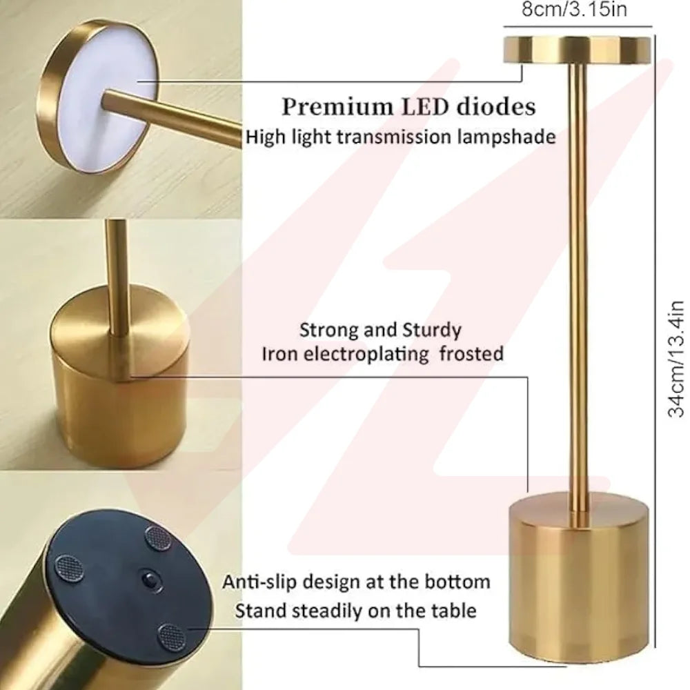 Gold portable rechargeable cordless LED table lamp with touch control and adjustable light head.
Smart Life Lighting & Electrical		
