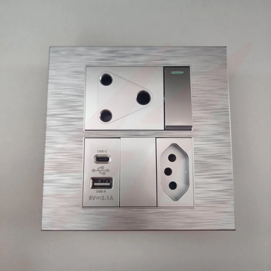 Silver USB Euro single electrical wall socket with USB charging ports.
Smart Life Lighting & Electrical	