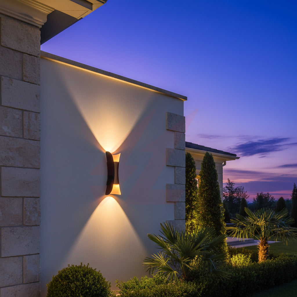 Modern curved black up and down LED wall light with warm white architectural glow for indoor and outdoor wall lighting.
Smart Life Lighting & Electrical