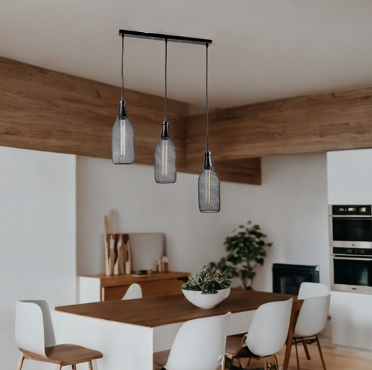 Metal Mesh Bottle Style Chandelier Light - Row of 03(Black). - Mr.Smart SA's Best Online Shopping Store