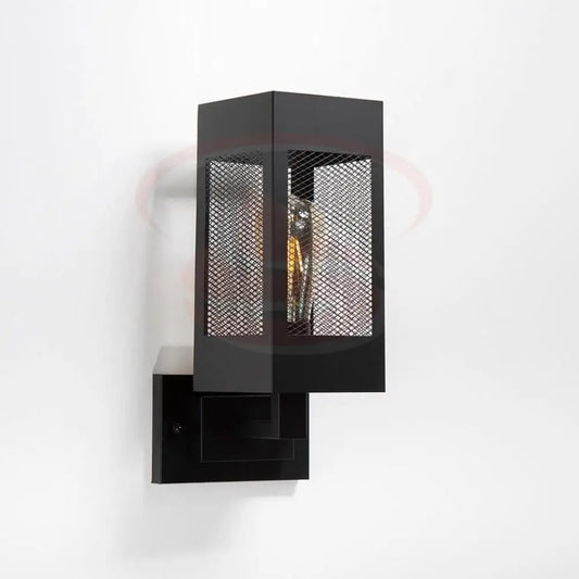 Modern industrial mesh lantern wall lamp with matte black square frame and exposed filament bulb.
Smart Life Lighting & Electrical