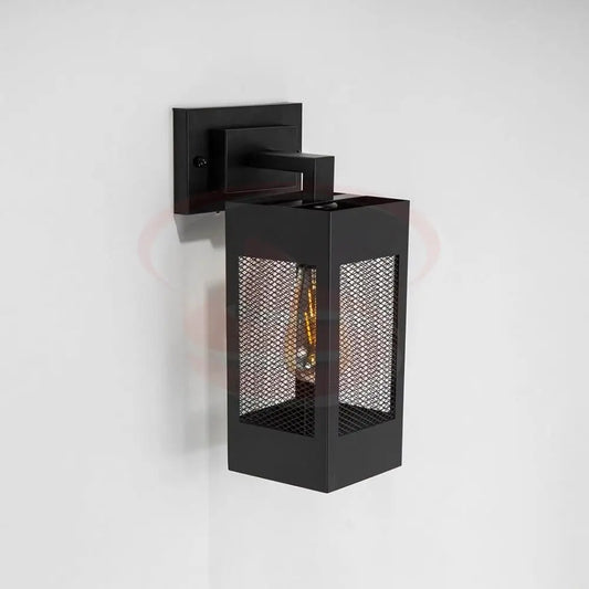 Modern industrial mesh lantern wall lamp with matte black square frame and exposed filament bulb.
Smart Life Lighting & Electrical