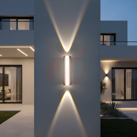 Modern black LED up and down wall light with front glow warm white architectural wall lamp for indoor and outdoor lighting.
Smart Life Lighting & Electrical