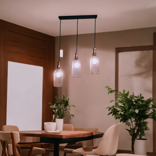 Metal Mesh Bottle Style Chandelier Light - Row of 03(Rose Gold). - Mr.Smart SA's Best Online Shopping Store