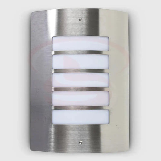 Stainless steel curved outdoor wall lamp with brushed metal finish and frosted acrylic panels.
Smart Life Lighting & Electrical